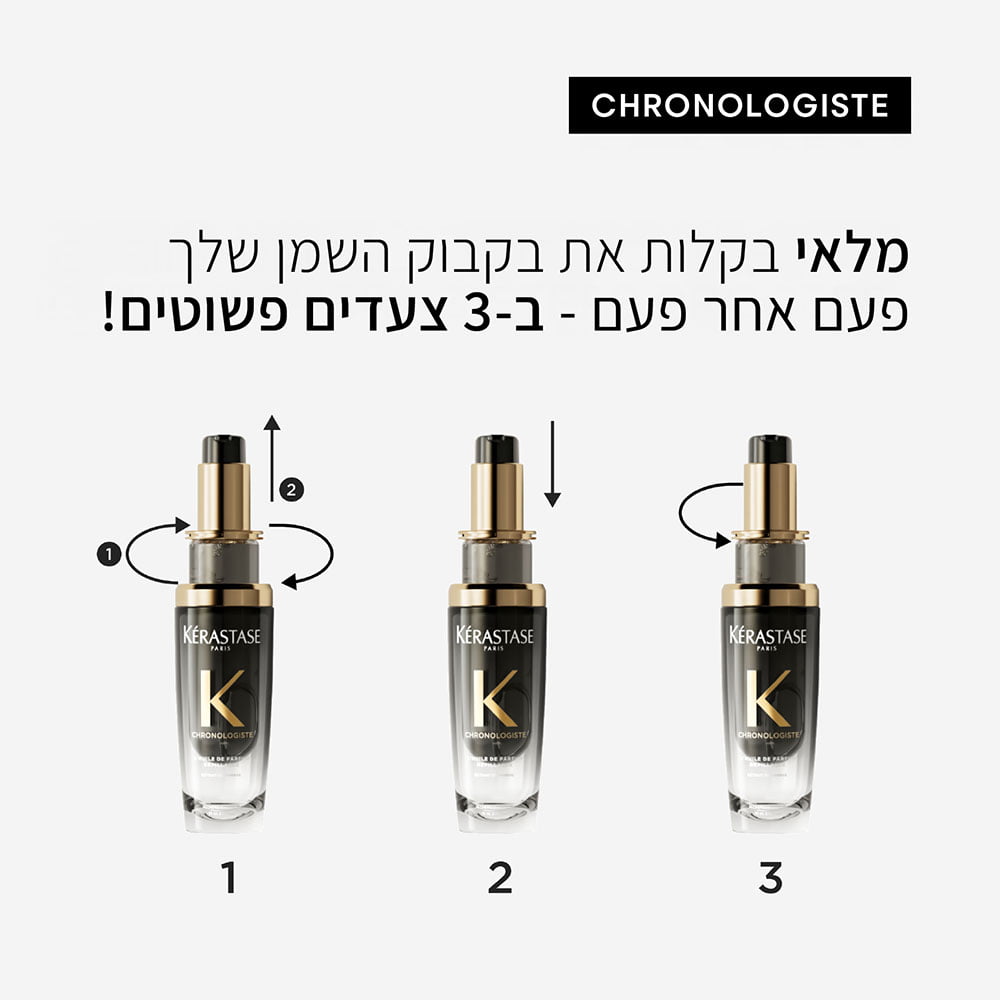 Chronologiste. מלאי בקלות את בקבוק השמן שלך פעם אחר פעם בשלושה צעדים פשוטים.