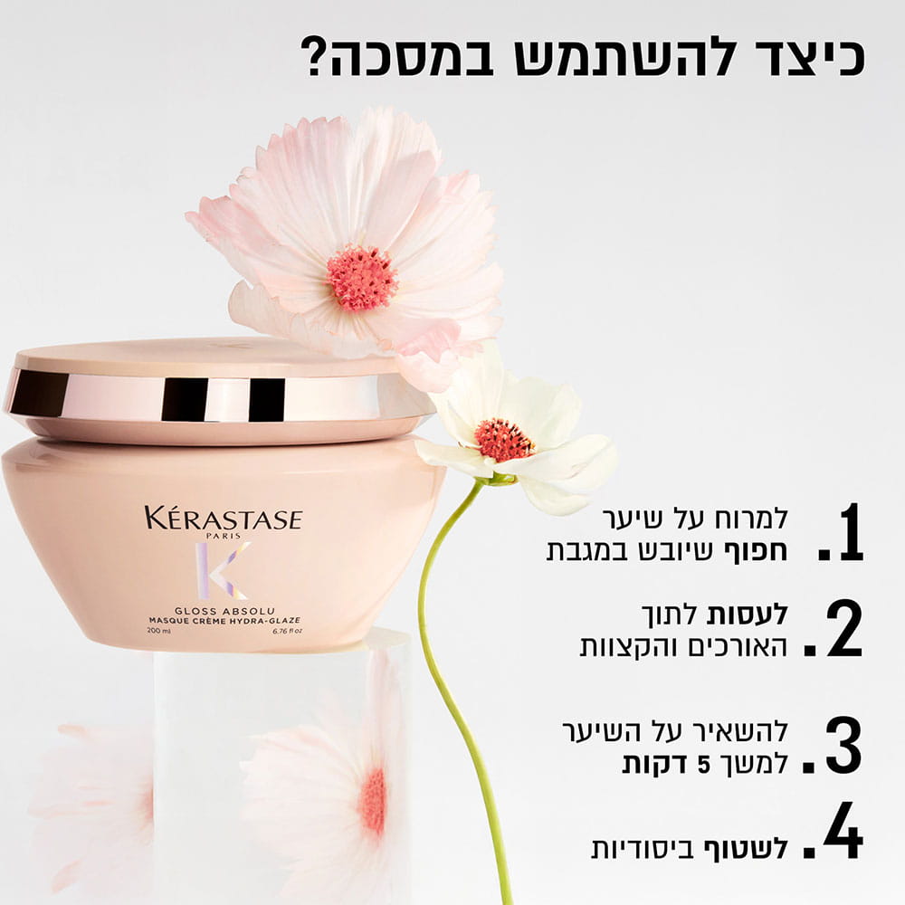 כיצד להשתמש במסכה? 1. למרוח על שיער חפוף שיובש במגבת. 2. לעסות את האורכים והקצוות. 3. להשאיר על השיער למשך 5 דקות. 4 לשטוף ביסודיות.
